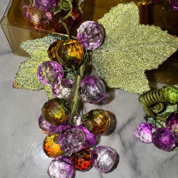 4 NEW Vintage Faceted Acrylic Grapes Cluster Red Purple Pink Ombré Sugared Leaf - Picture 3 of 11